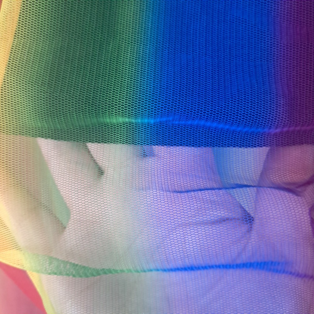 Rainbow Mesh Skirt Womens Small Y2K Indie Jewel-Tone Striped Midi Festival Wear - Picture 5 of 12